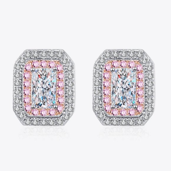1 Carat Moissanite and Zircon Contrast Geometric Stud Earrings For Women - Picture 1 of 6